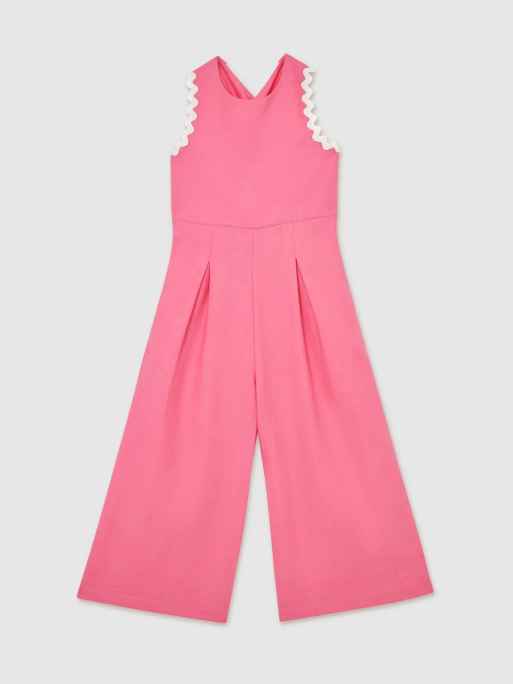 Reiss Pink 13-14 yrs Linen-blend Wave-trim Cross-back Jumpsuit,, view 3
