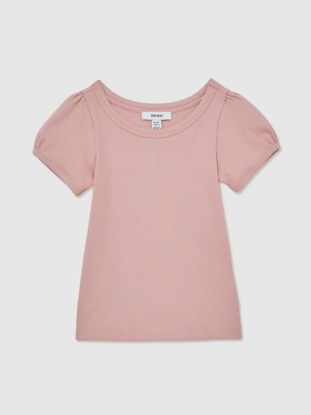 Reiss Pink 13-14 yrs Stretch-cotton Ribbed Puff-sleeve Top,