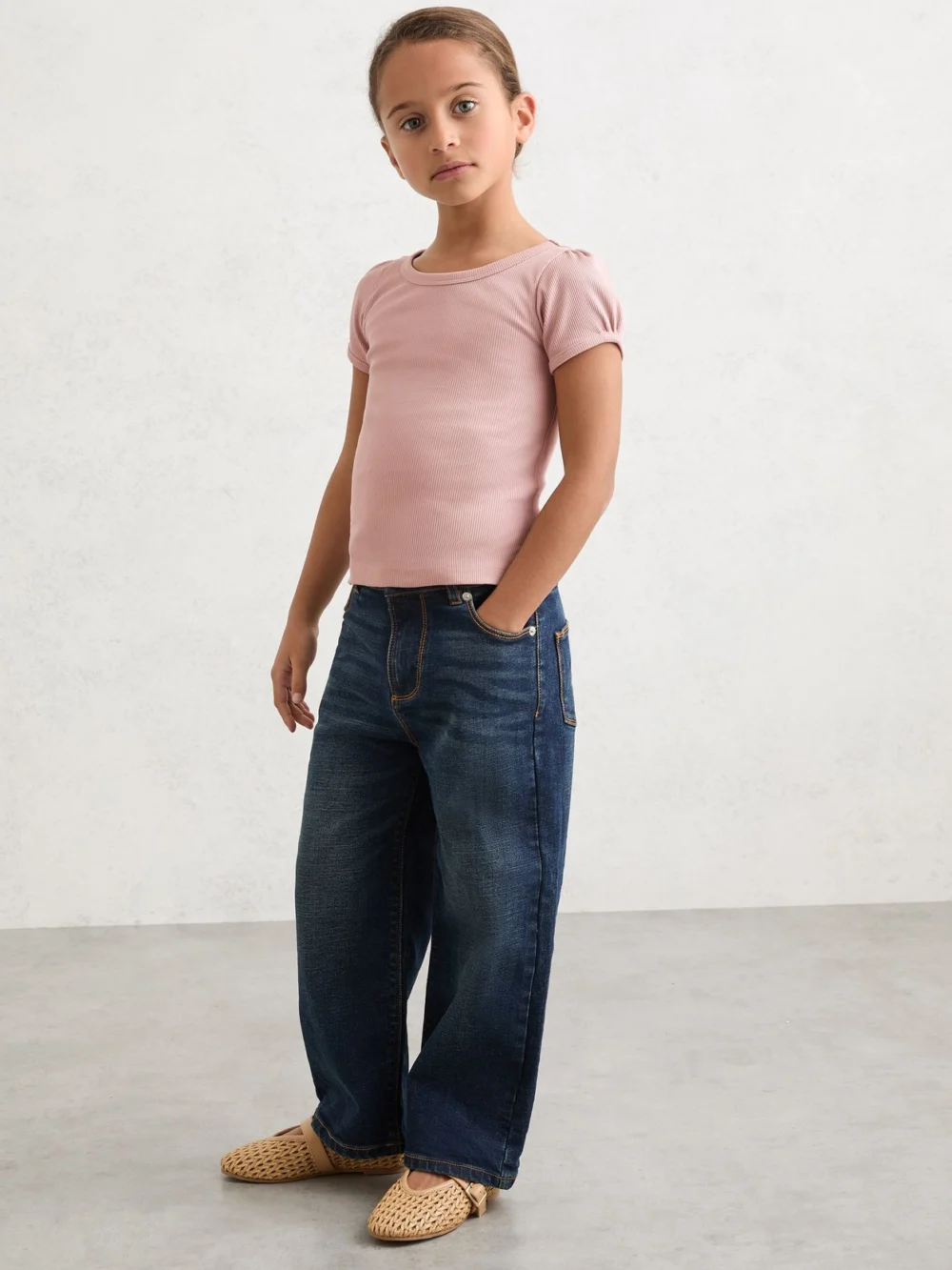 Reiss Pink 13-14 yrs Stretch-cotton Ribbed Puff-sleeve Top,, view 2