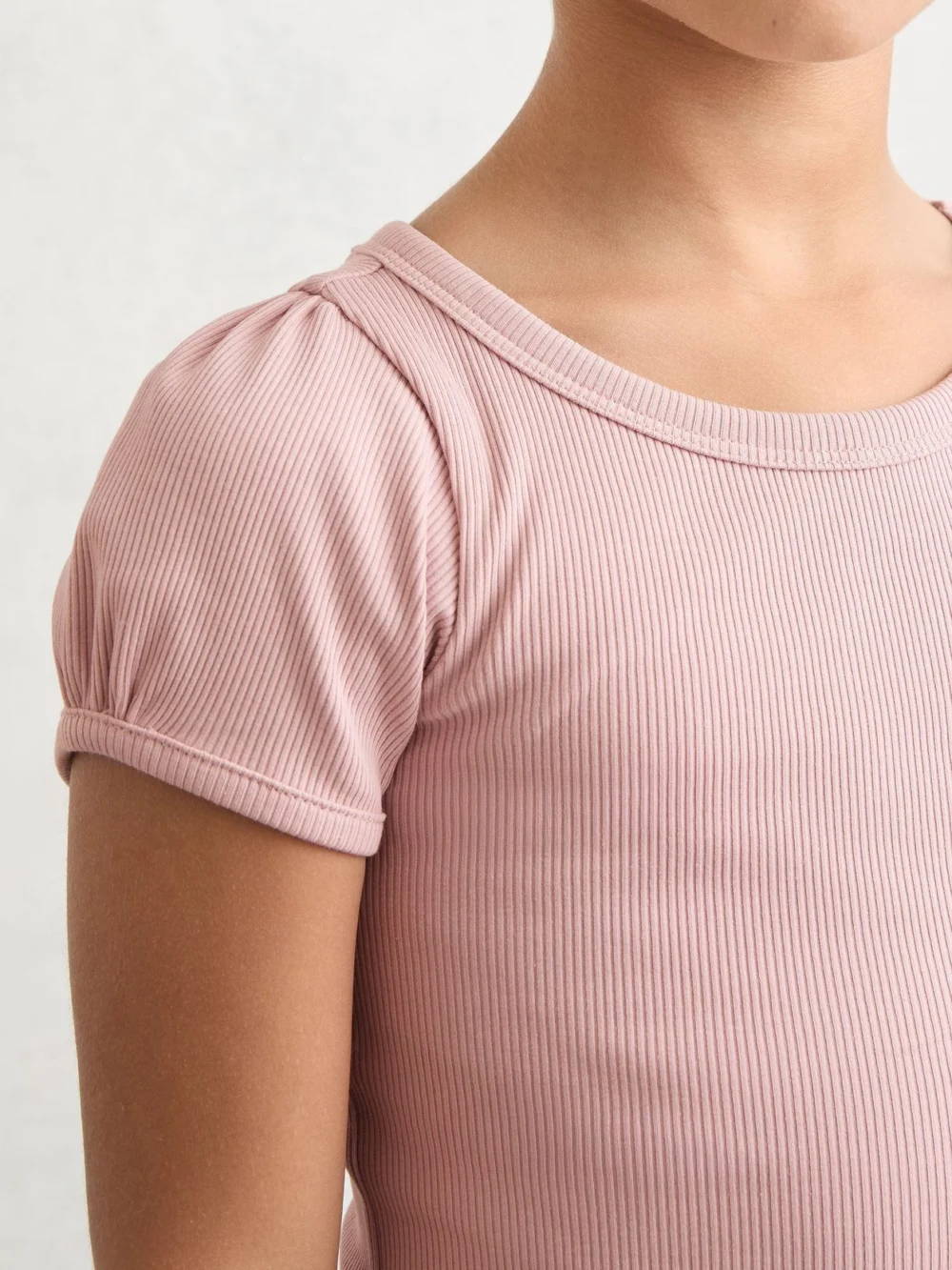 Reiss Pink 13-14 yrs Stretch-cotton Ribbed Puff-sleeve Top,, view 3
