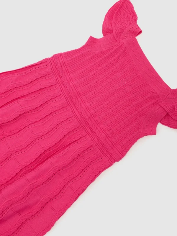 Reiss Pink 13-14 yrs Textured-knit Cap-sleeve Dress,