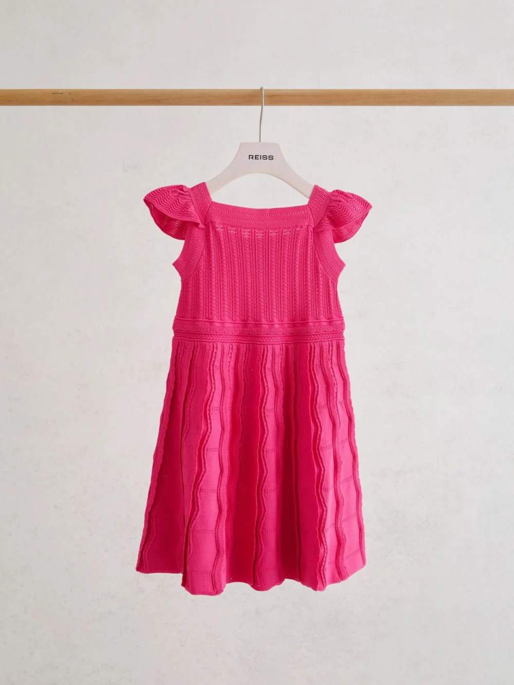 Reiss Pink 13-14 yrs Textured-knit Cap-sleeve Dress,, view 2