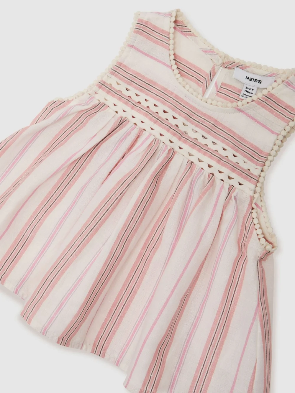 Reiss Pink 3-9 yrs Cotton-linen Striped Babydoll Top, view 3