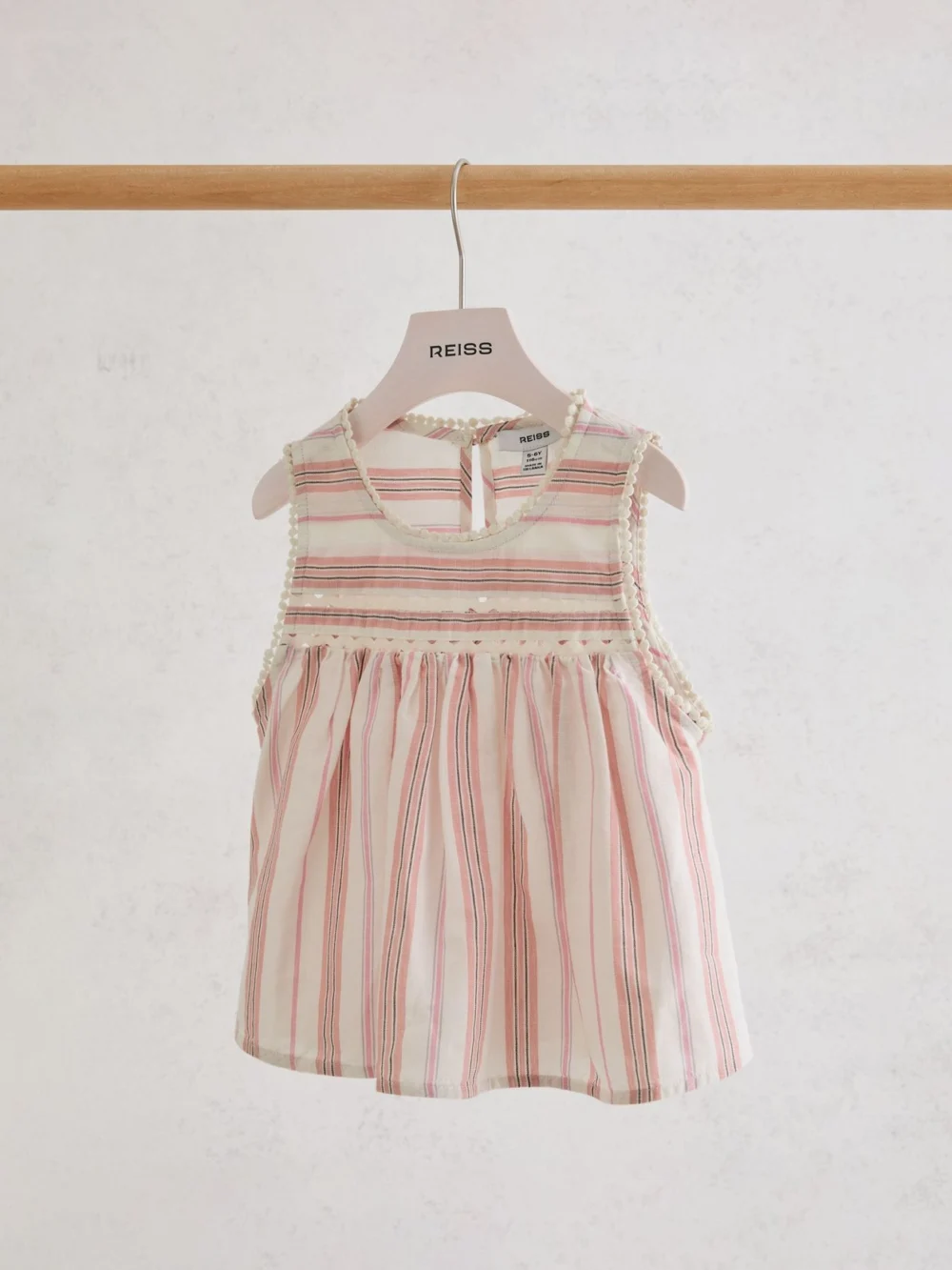 Reiss Pink 3-9 yrs Cotton-linen Striped Babydoll Top, view 4