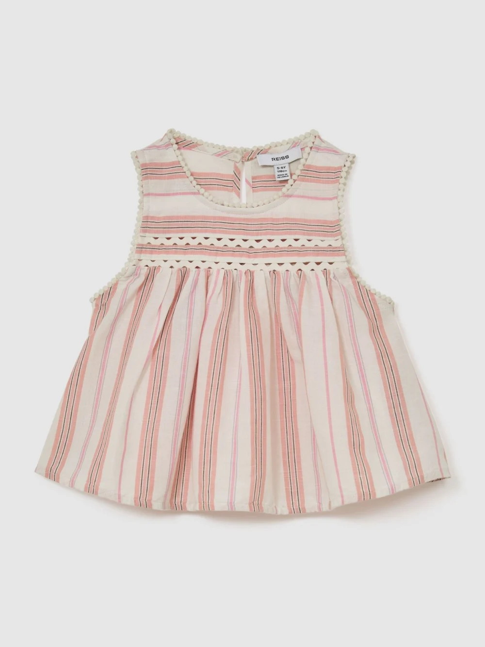 Reiss Pink 3-9 yrs Cotton-linen Striped Babydoll Top, view 5
