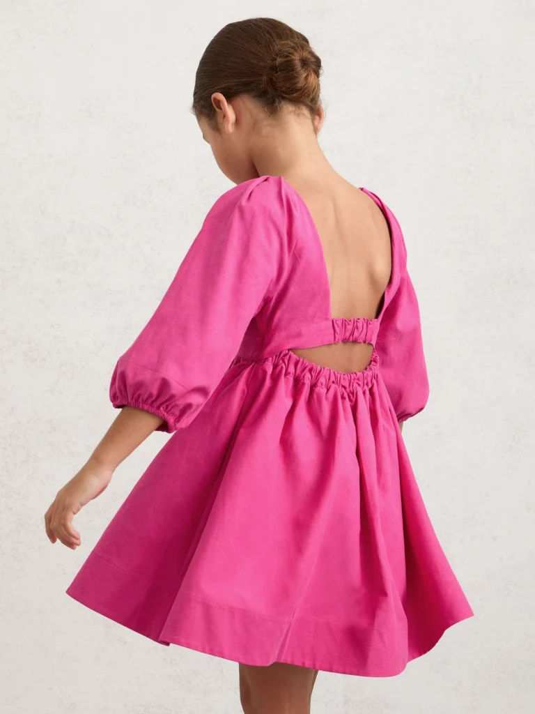 Reiss Pink 9-13 yrs Puff-sleeve Cut-out Back Dress