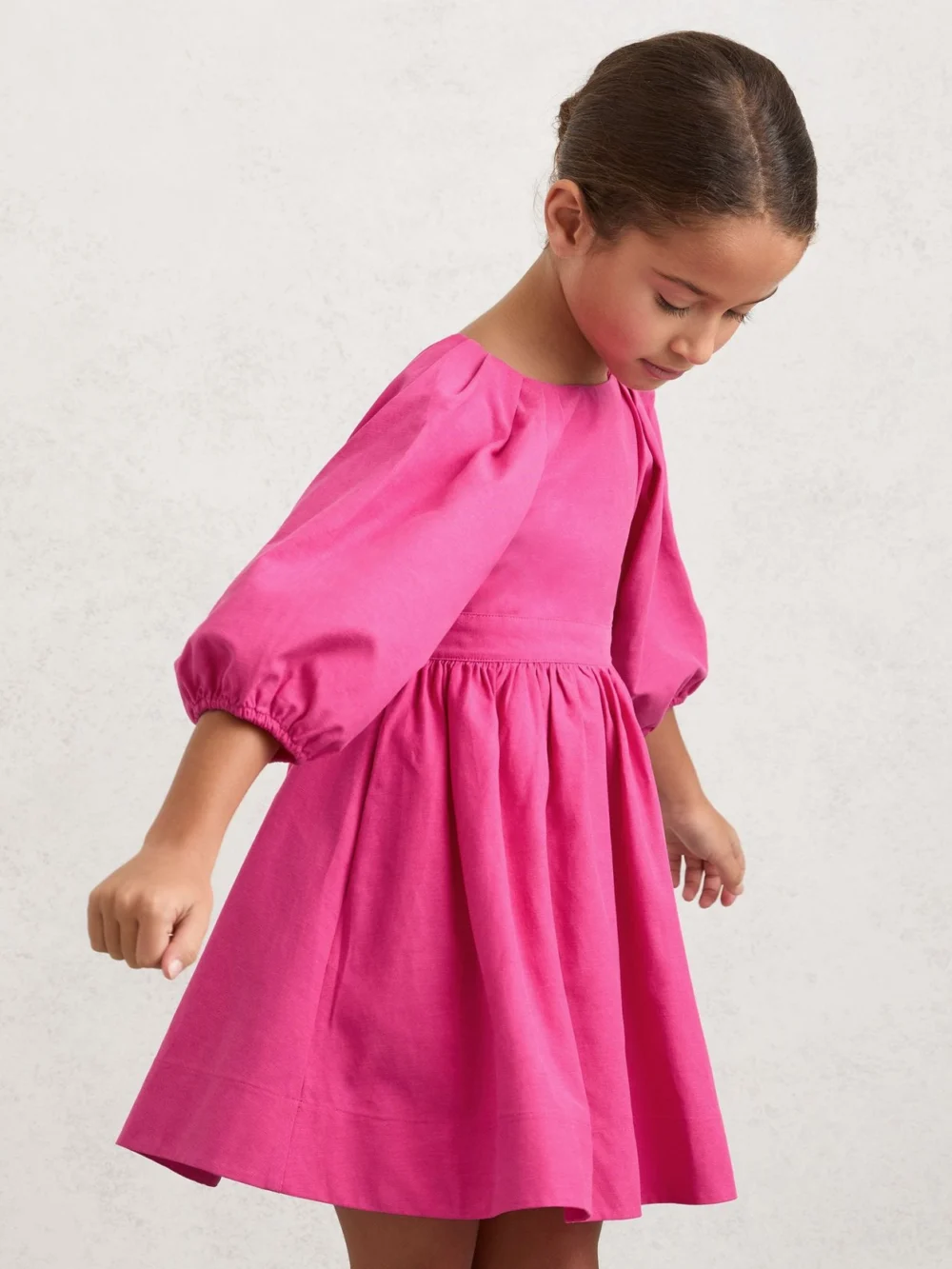 Reiss Pink 9-13 yrs Puff-sleeve Cut-out Back Dress, view 3