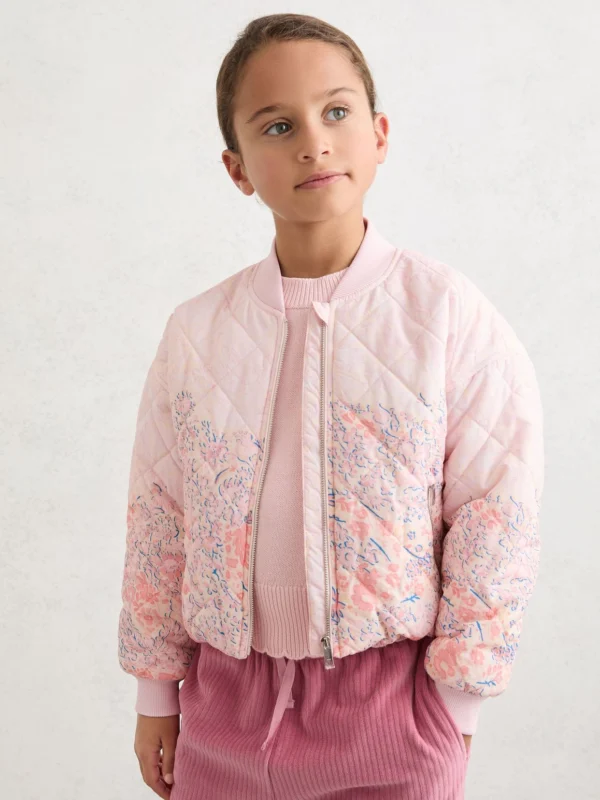 Reiss Pink 9-13 yrs Quilted Floral Bomber Jacket