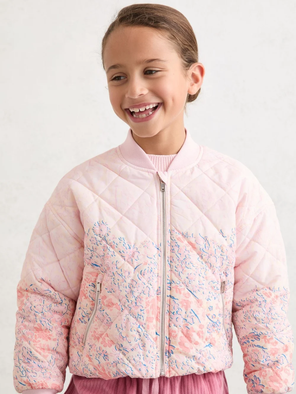 Reiss Pink 9-13 yrs Quilted Floral Bomber Jacket, view 4
