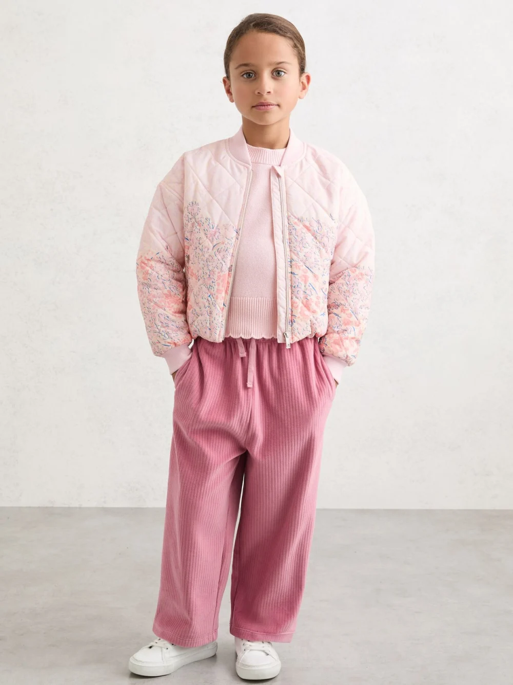 Reiss Pink 9-13 yrs Quilted Floral Bomber Jacket, view 6