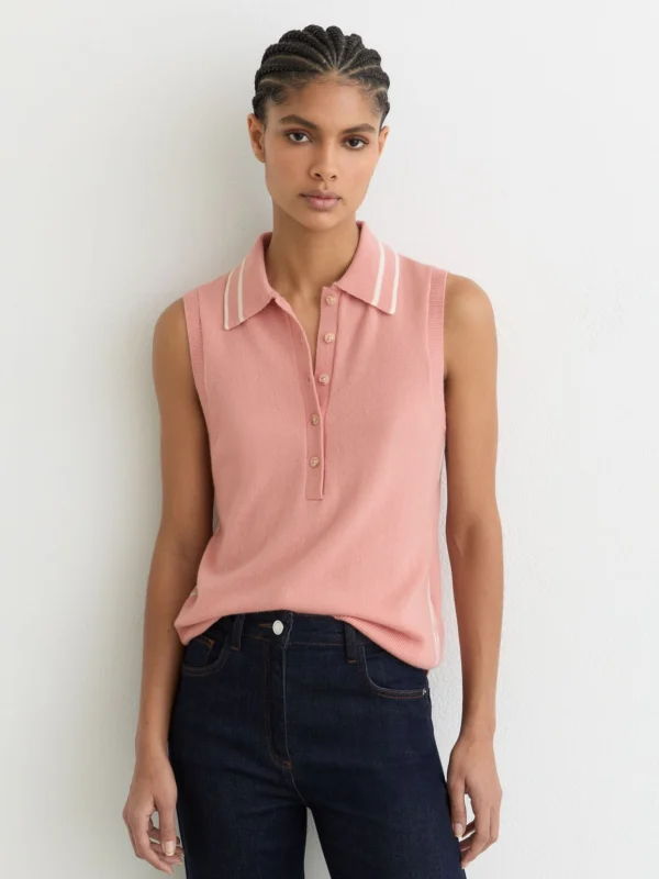 Reiss Pink & Wool-cashmere Sleeveless Polo Top