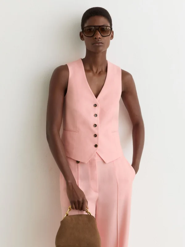 Reiss Pink Button-through Tailored Waistcoat
