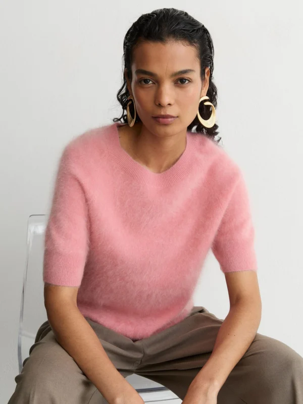 Reiss Pink Cashmere Short-sleeve Top