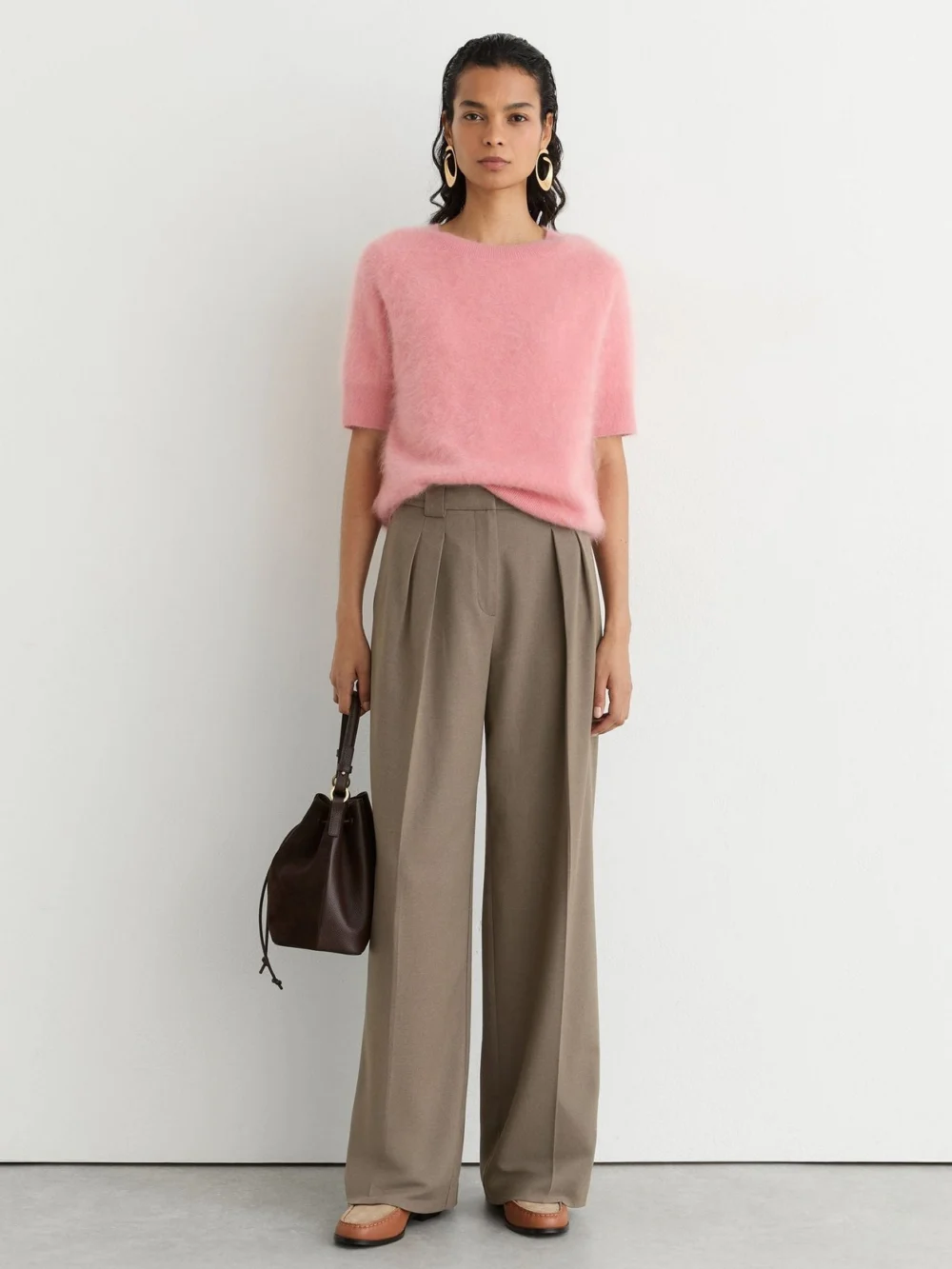Reiss Pink Cashmere Short-sleeve Top, view 3