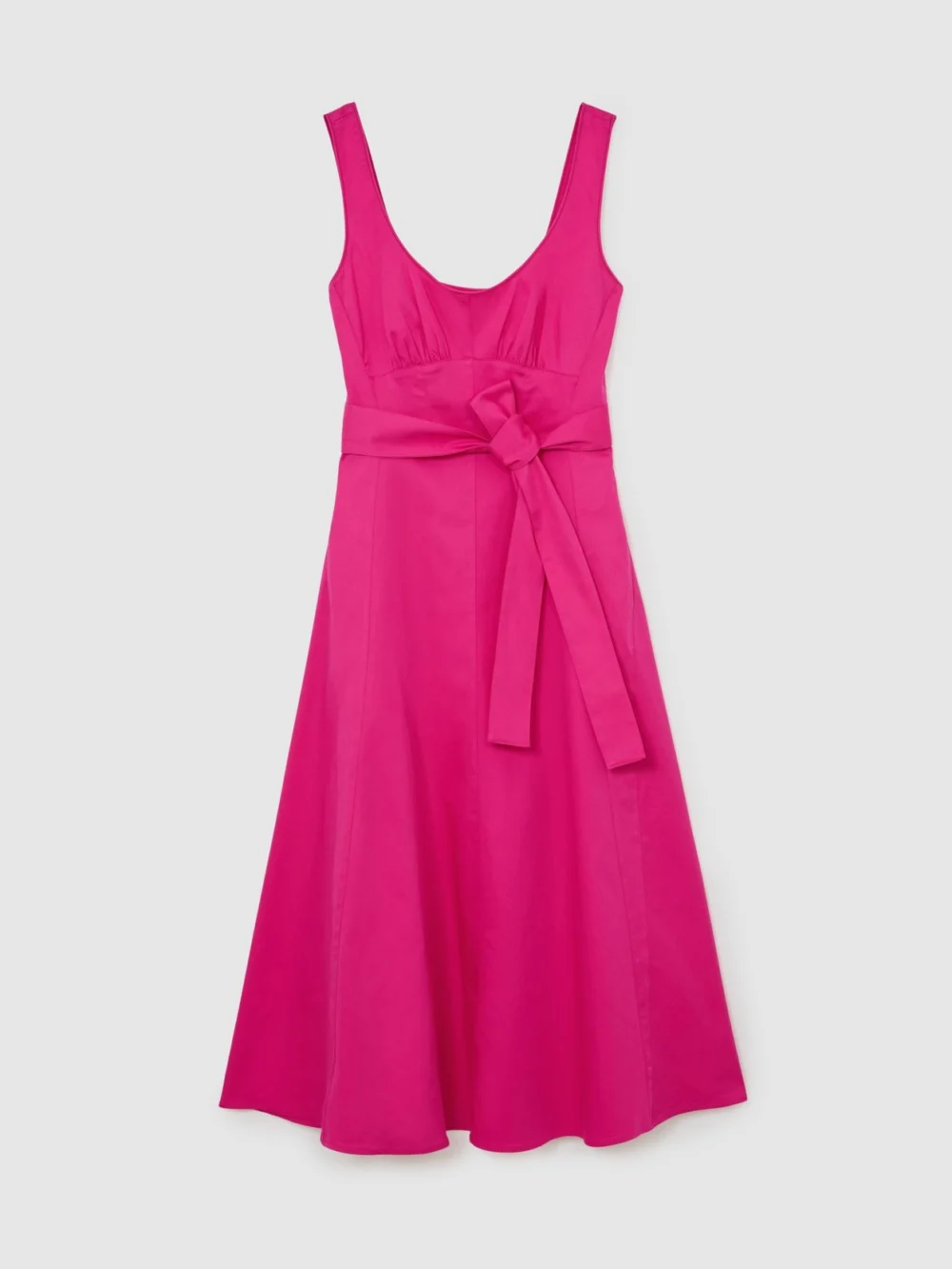 Reiss Pink Cotton Belted Midi Dress with Stretch, view 2