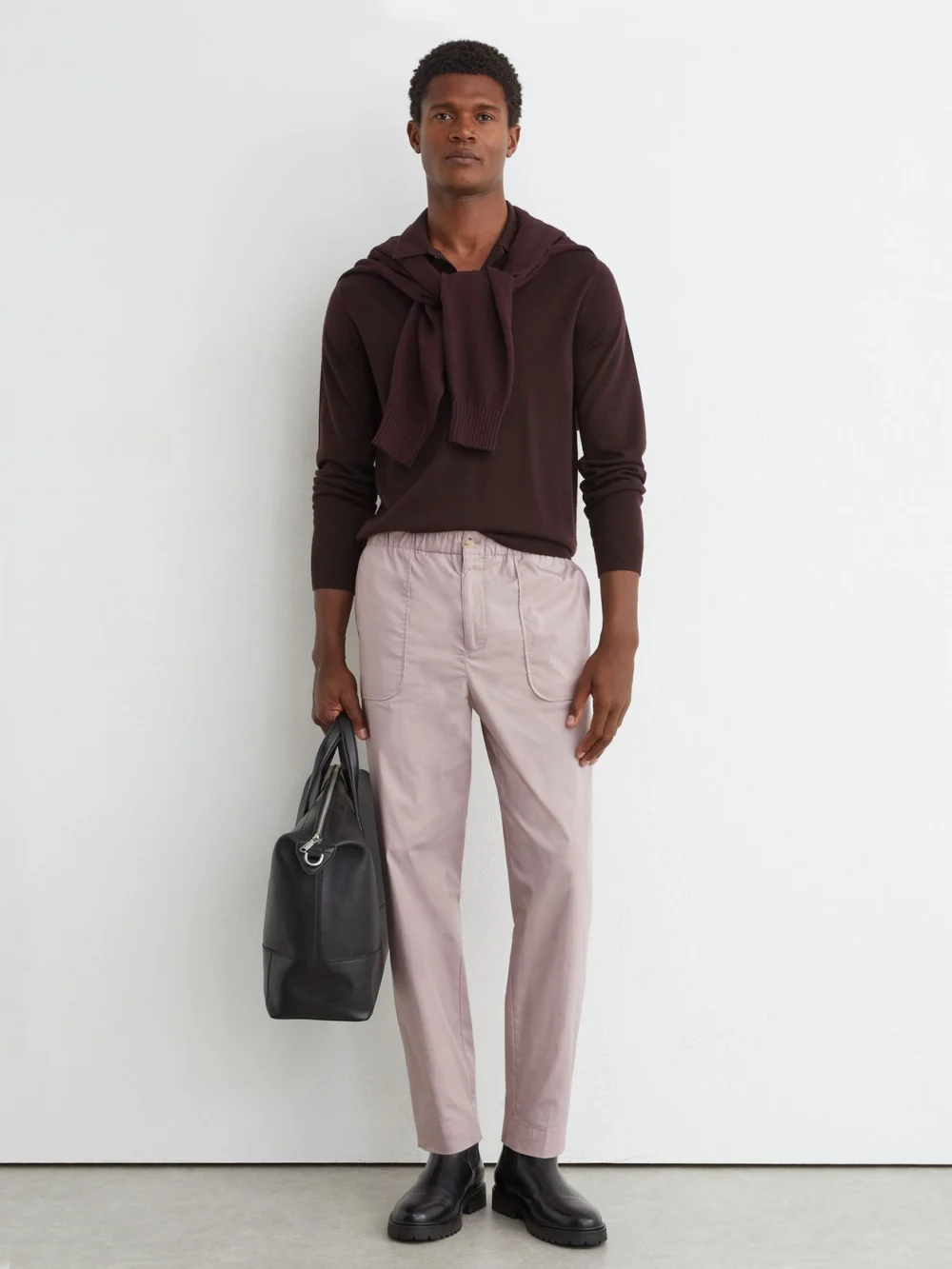 Reiss Pink Cotton-blend Lightweight Tapered Trousers