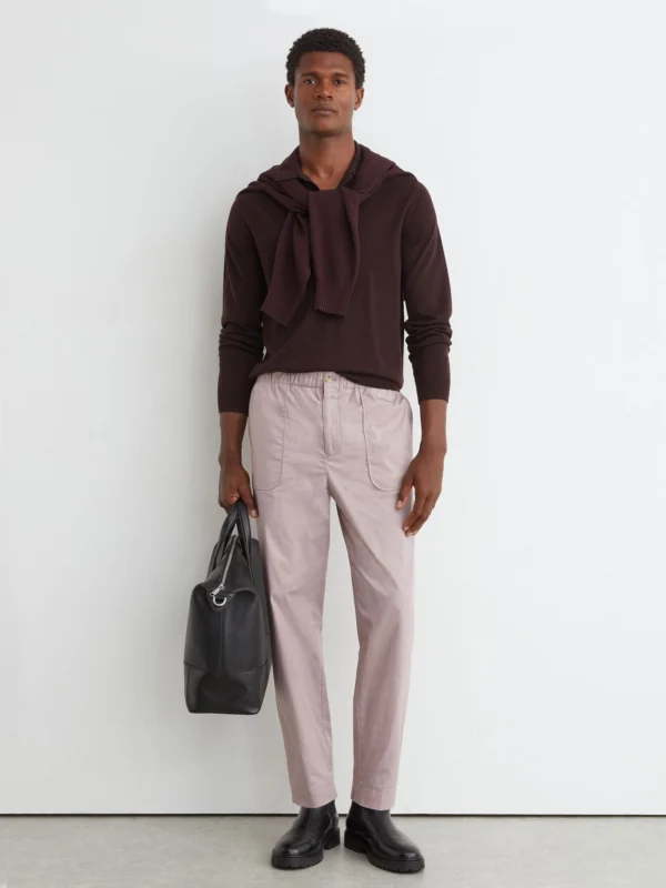 Reiss Pink Cotton-blend Lightweight Tapered Trousers