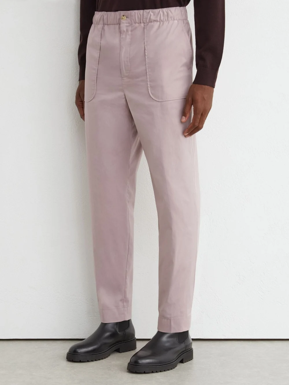 Reiss Pink Cotton-blend Lightweight Tapered Trousers, view 3