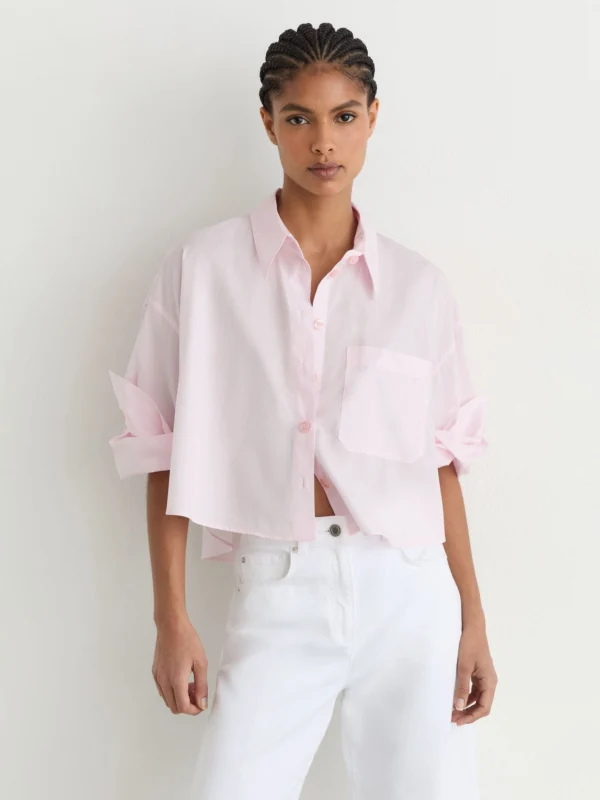 Reiss Pink Cotton Cropped Long-sleeve Shirt
