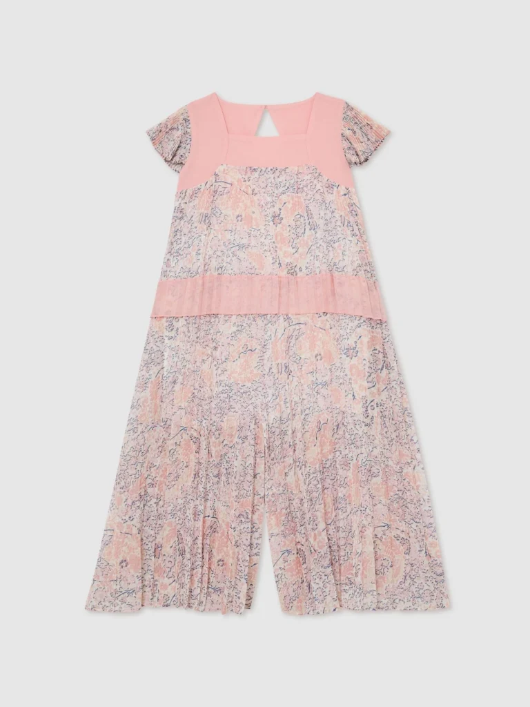 Reiss Pink Floral-print Pleated Jumpsuit