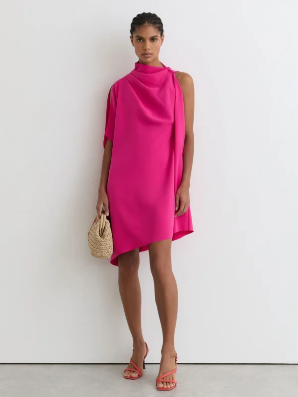 Reiss Pink One-shoulder Draped Mini Dress
