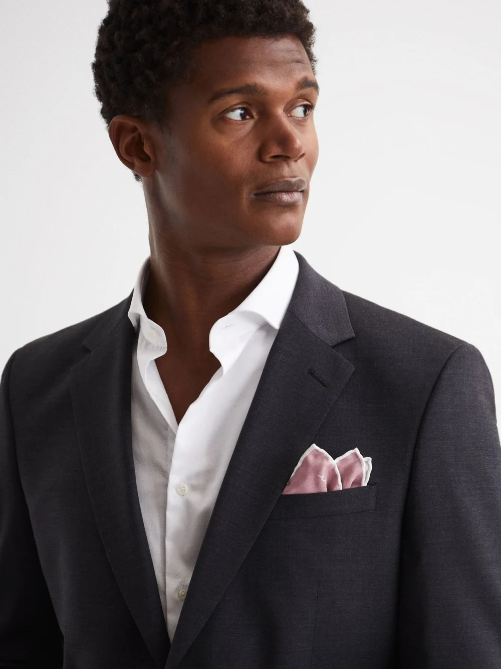 Reiss Pink Plain Silk Pocket Square, view 2