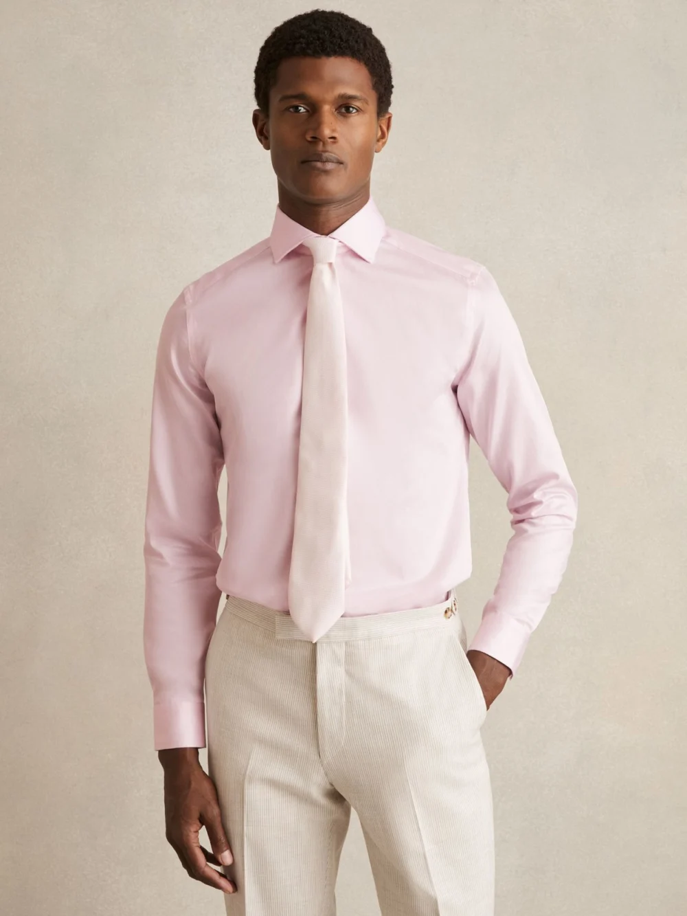 Reiss Pink Remote Fit Cotton-satin Cutaway-collar Shirt, view 2