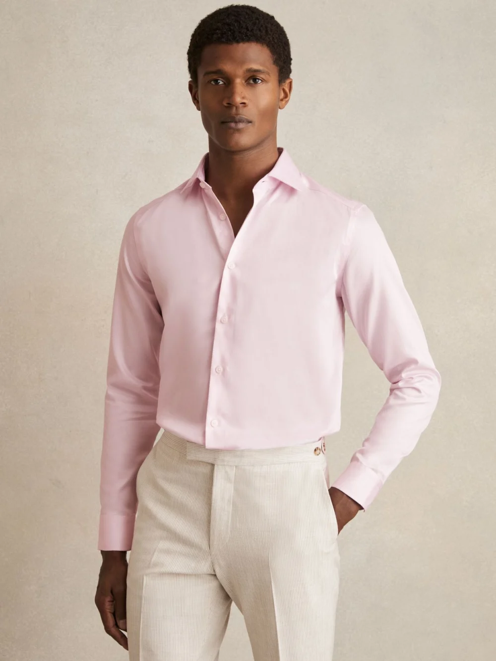 Reiss Pink Remote Fit Cotton-satin Cutaway-collar Shirt, view 3