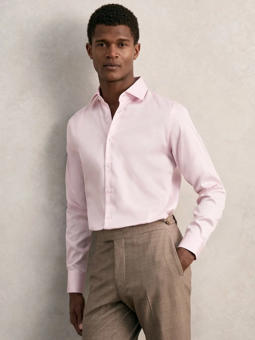 Reiss Pink Remote Fit Cotton-satin Cutaway-collar Shirt, view 5