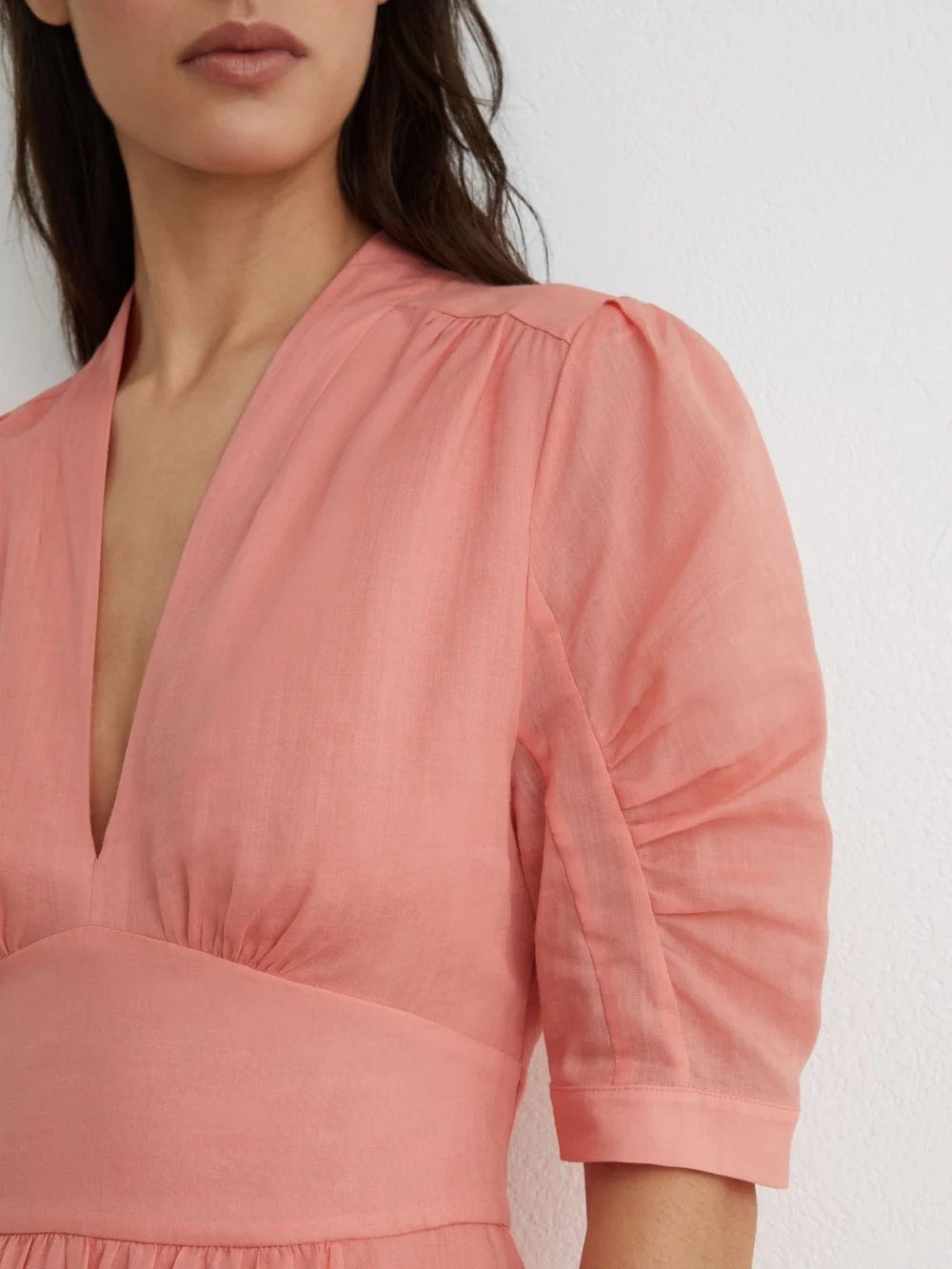 Reiss Pink Short-sleeve Waisted Midi Dress, view 4