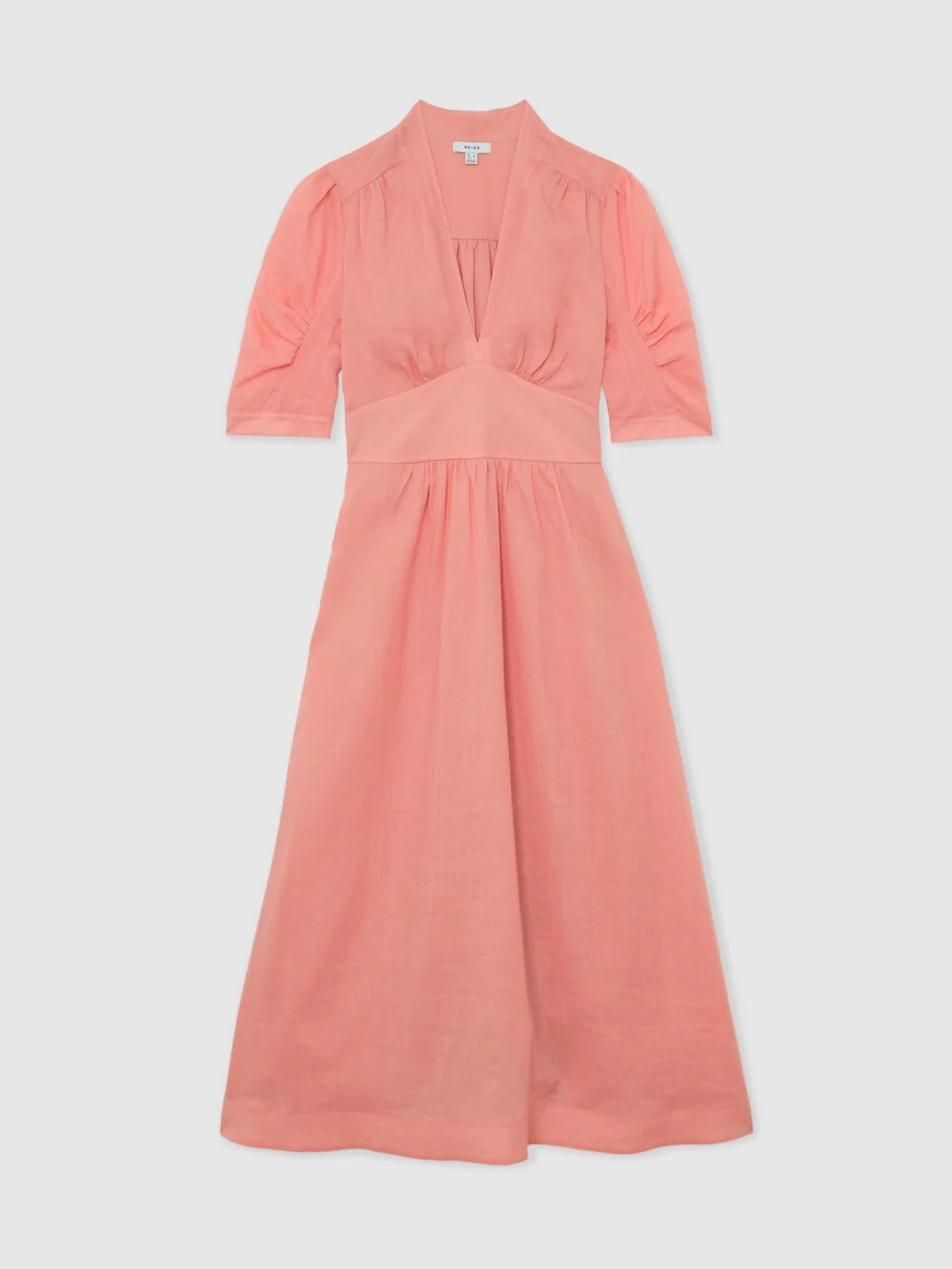 Reiss Pink Short-sleeve Waisted Midi Dress, view 6