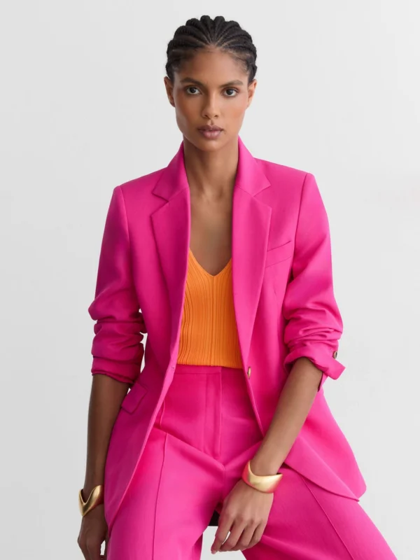 Reiss Pink Single-breasted Suit Blazer with Linen