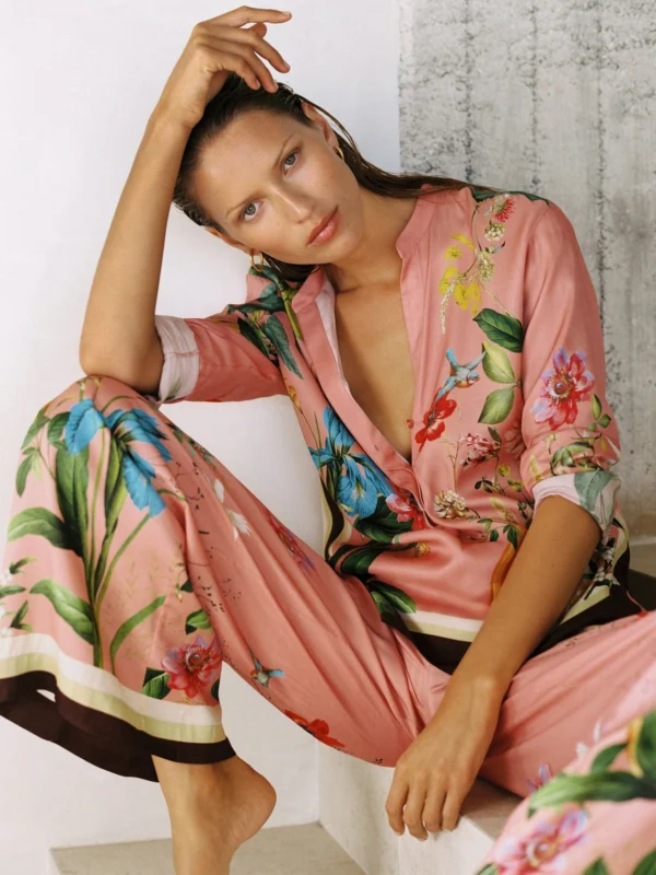 Reiss Pink Tropical Scarf-print Half-button Shirt