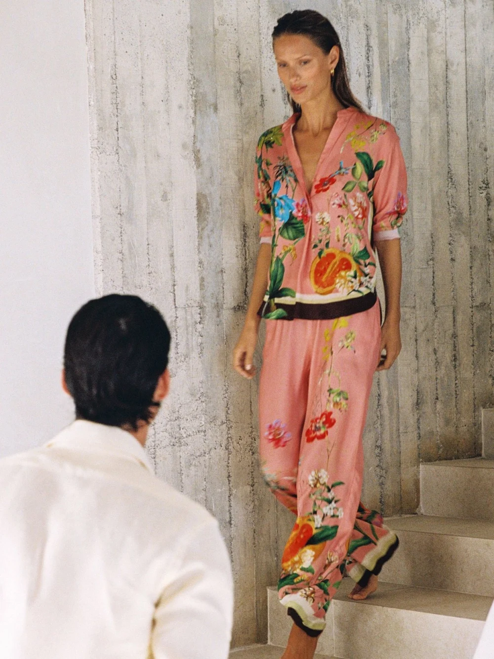 Reiss Pink Tropical Scarf-print Wide-leg Trousers, view 4