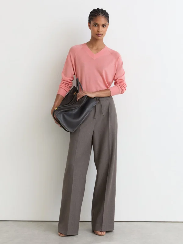 Reiss Pink Ultra-soft Merino Wool V-neck Jumper