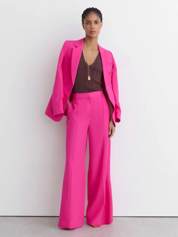 Reiss Pink Wide-leg Pintuck Trousers with Linen