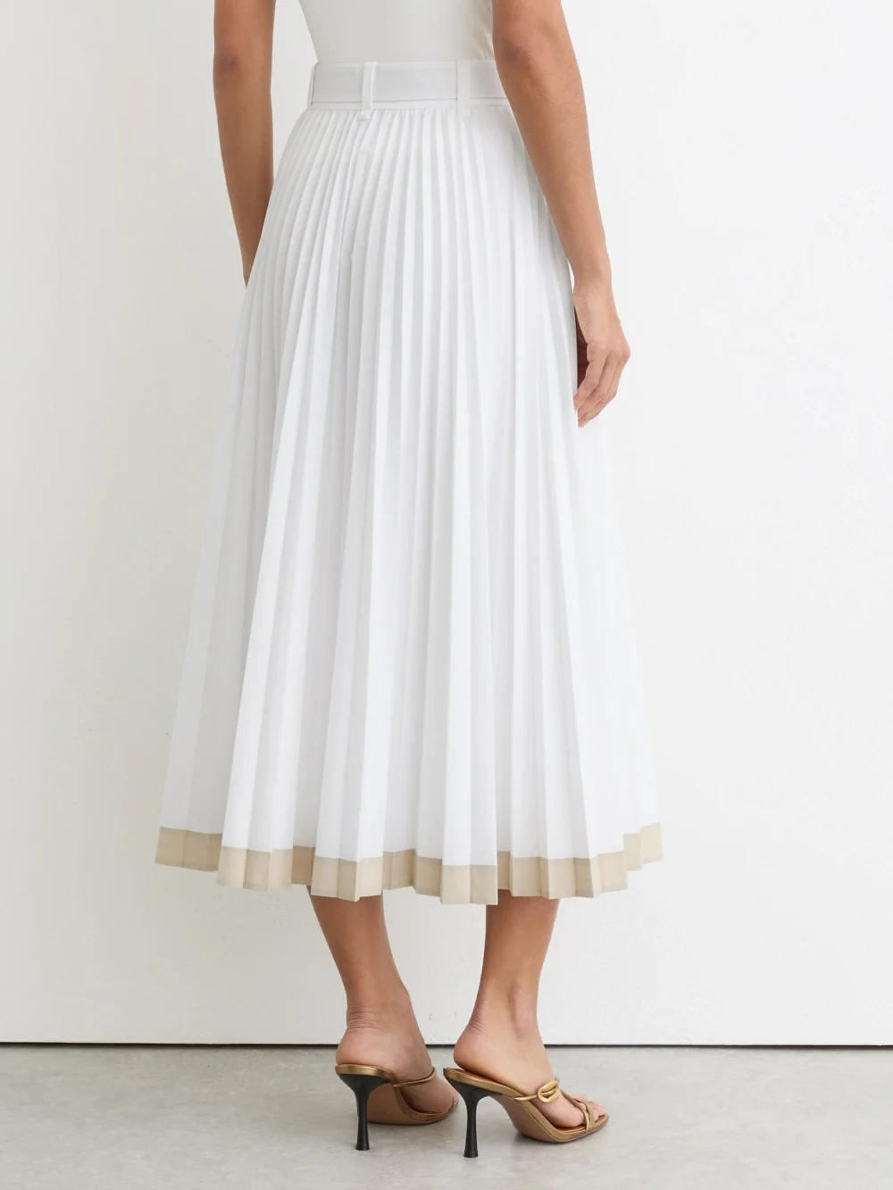 Reiss Pleated Belted Midi Skirt with Cotton, view 3
