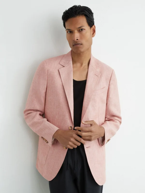 Reiss Plum Pink Tailored Fit Linen-twill Single-breasted Blazer Tailored-fit