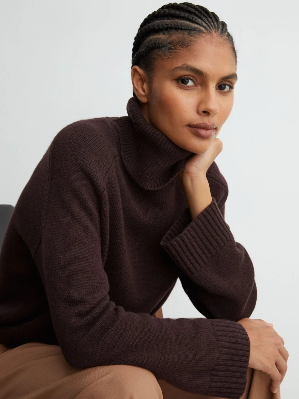 Reiss Plum Purple Petite Wool-cashmere Roll-neck Jumper, view 3