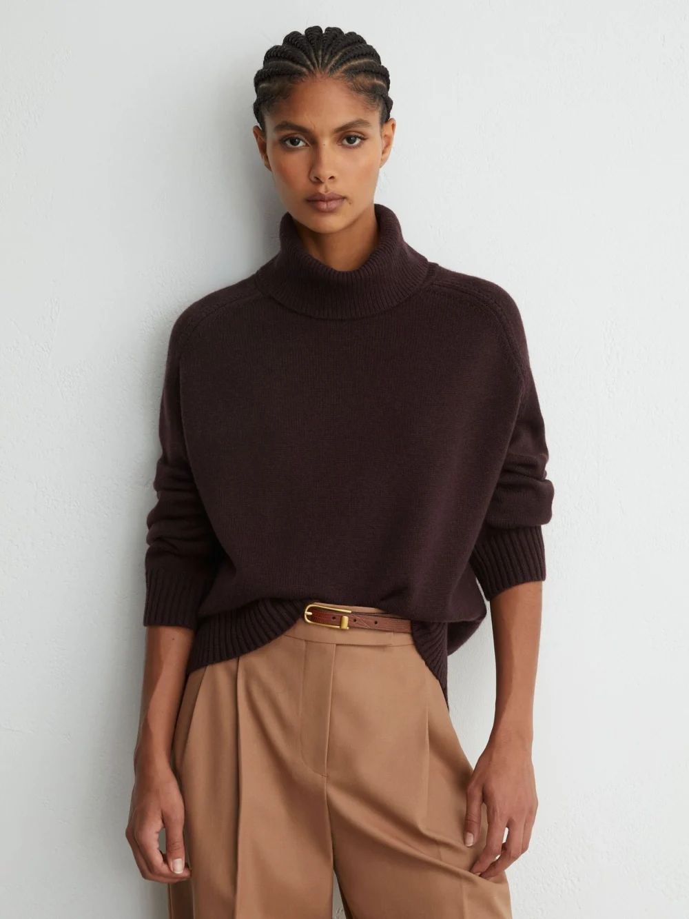 Reiss Plum Purple Petite Wool-cashmere Roll-neck Jumper, view 5