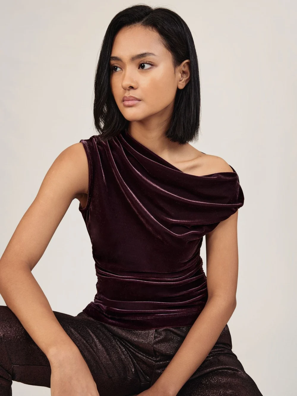 Reiss Plum Purple Velvet Off-shoulder Top