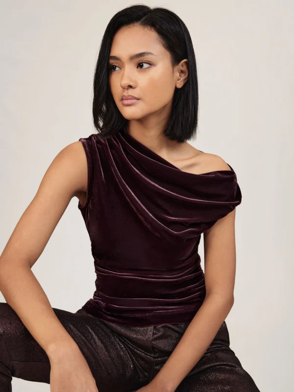 Reiss Plum Purple Velvet Off-shoulder Top