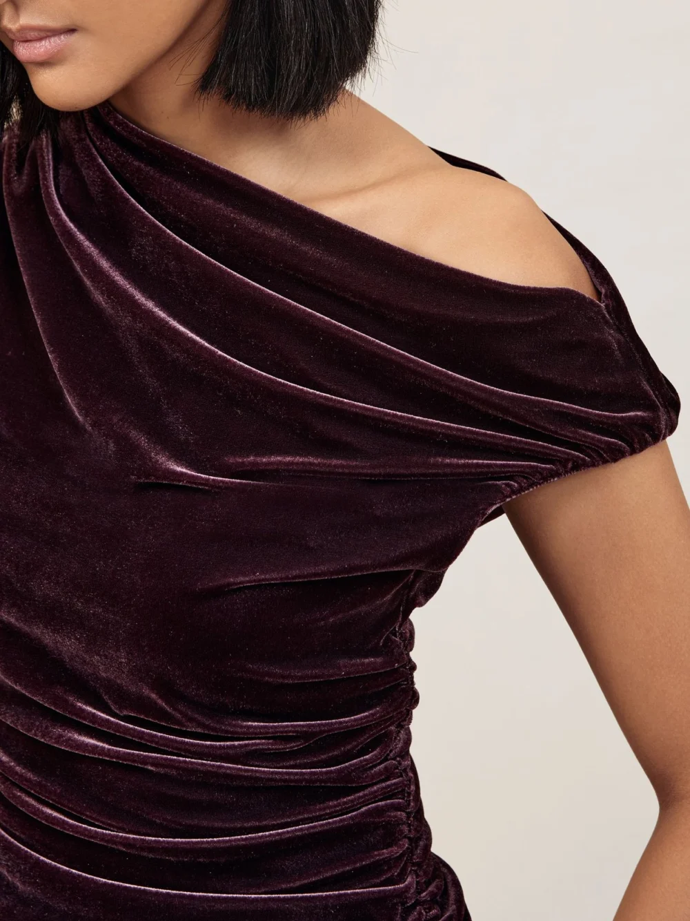 Reiss Plum Purple Velvet Off-shoulder Top, view 3