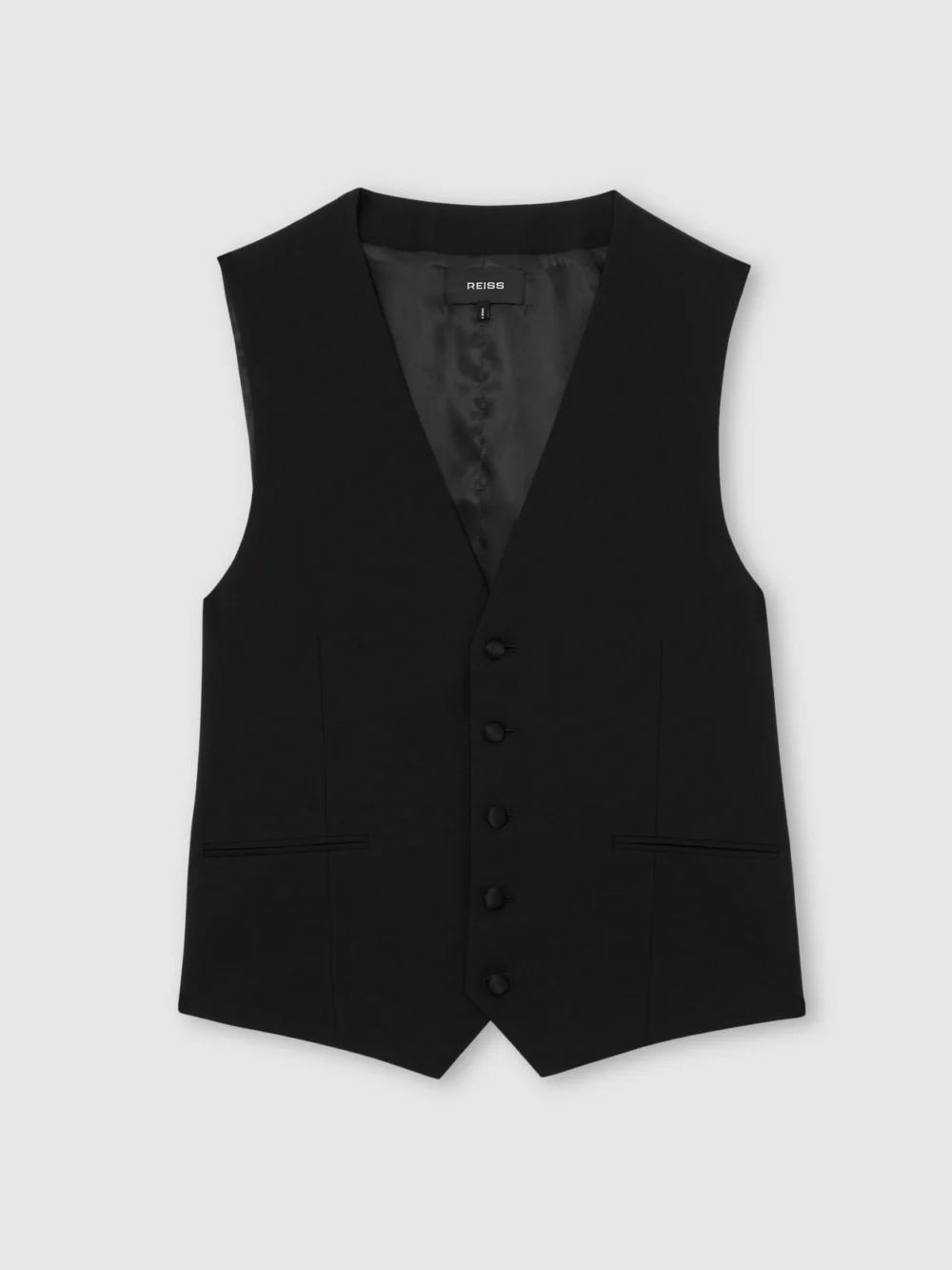 Reiss Poker Men's Black Wool-blend Tailored-fit Waistcoat, view 2