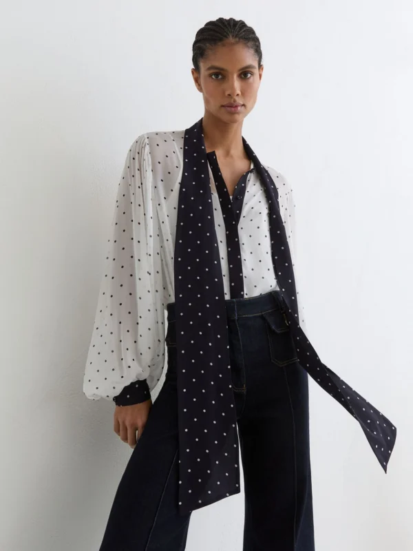 Reiss Polka-dot Tie-neck Blouse