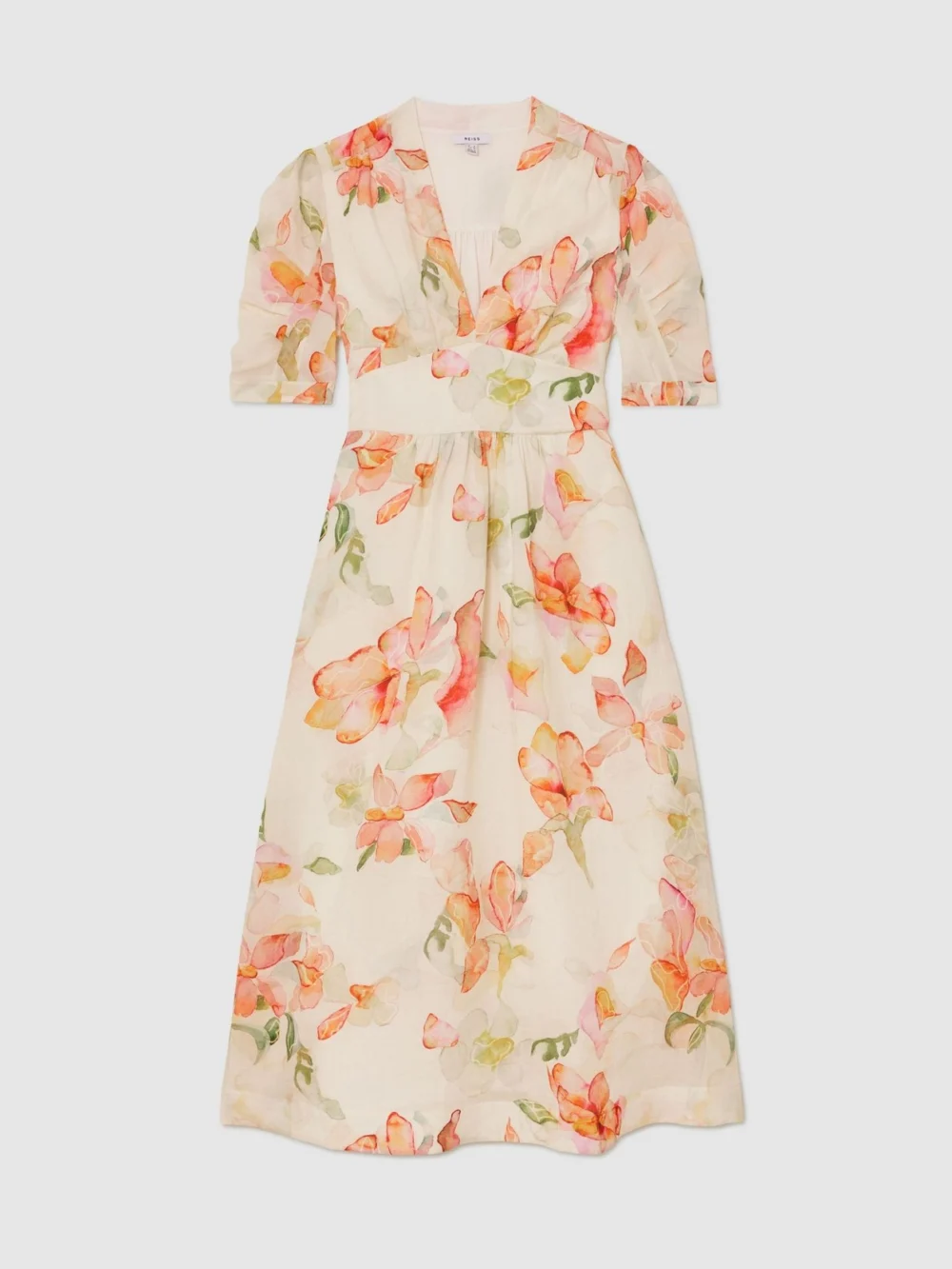 Reiss Poppy & Pink Floral-print Waisted Midi Dress, 6, view 2