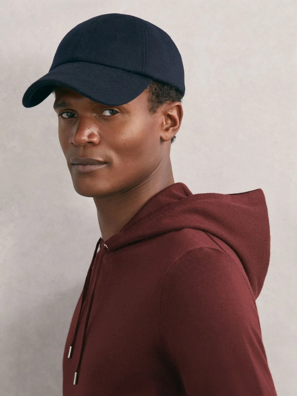 Reiss Port Red Wool Drawstring Hoodie, view 3