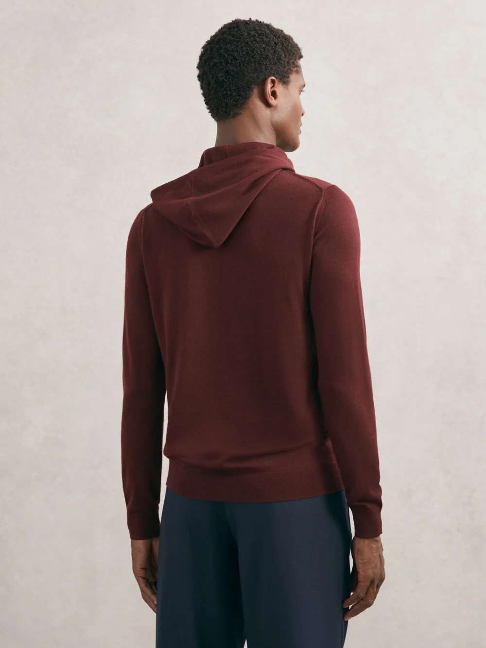 Reiss Port Red Wool Drawstring Hoodie, view 4