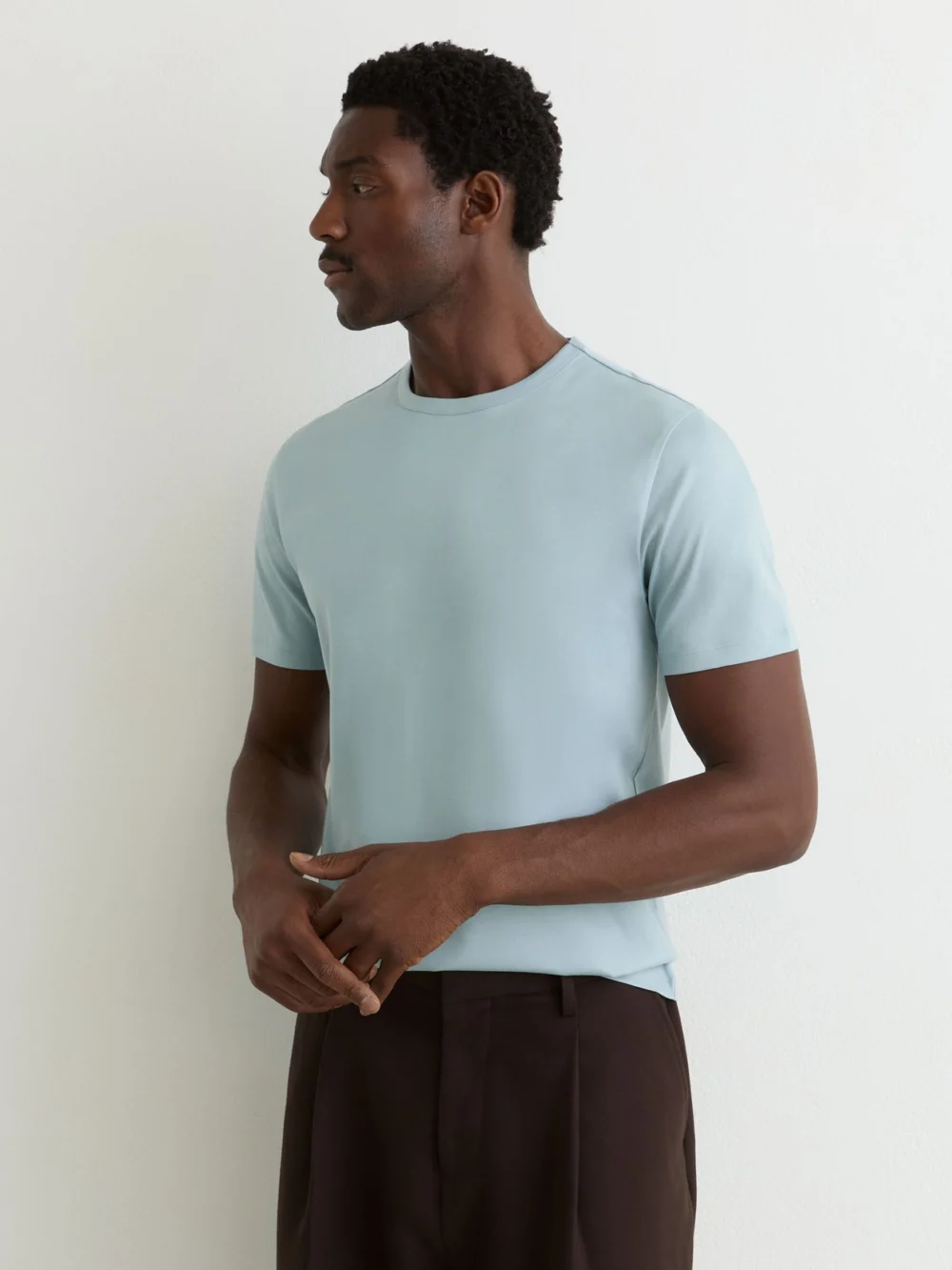 Reiss Powder Blue Air-water Cotton Tailored-fit T-shirt, view 3