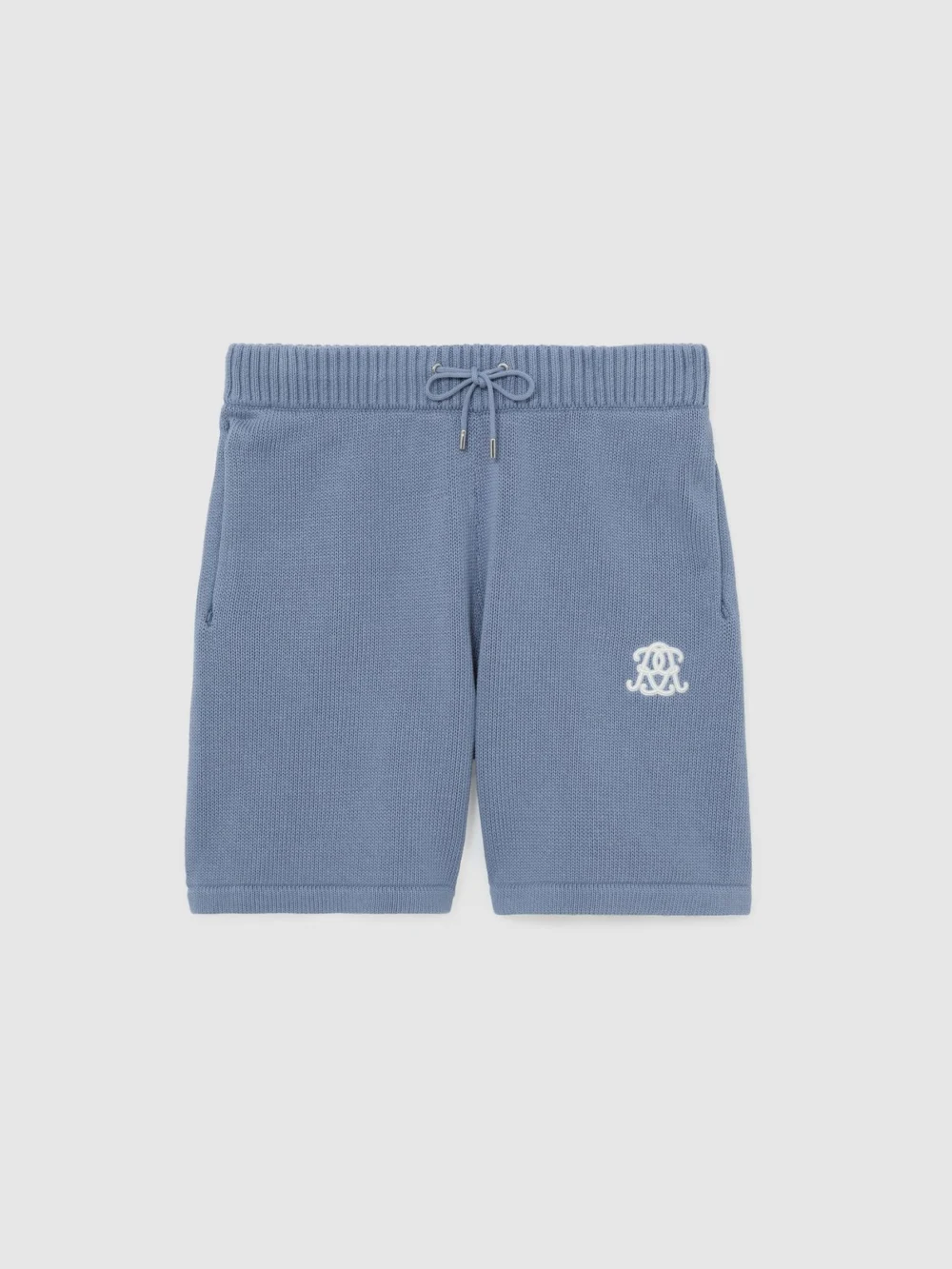 Reiss Powder Blue Monogram-embroidered Relaxed Knit Shorts, view 2